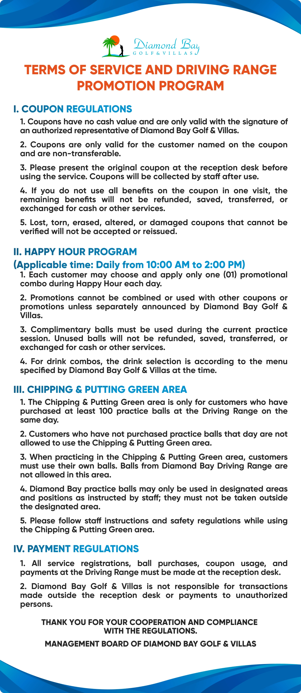 Driving Range – Terms & Conditions