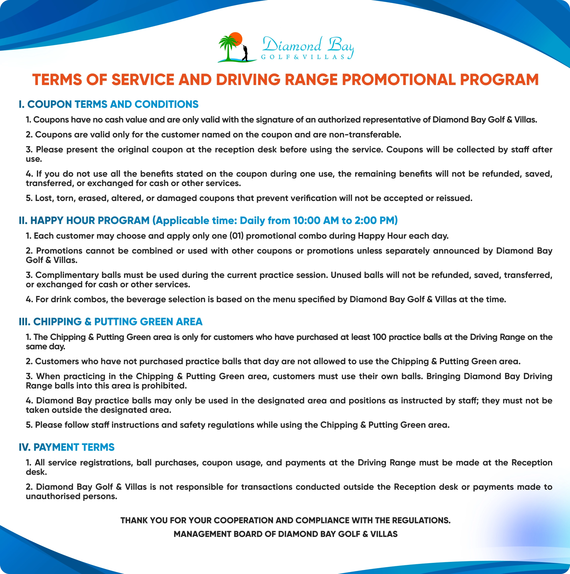 Driving Range – Terms & Conditions